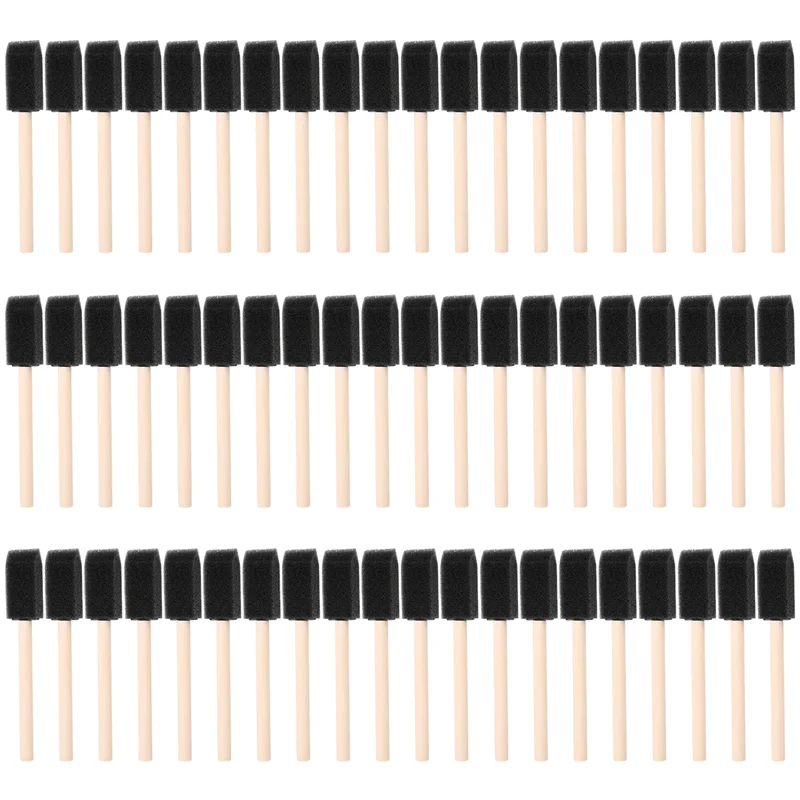 Pequena espuma pincel com cabo de madeira, escova de esponja, conjunto de pintura, ferramentas para crianças, 1 ", 60pcs
