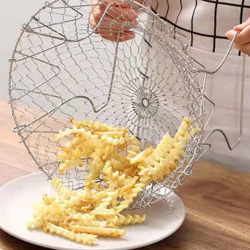 ABNO-سلة القلي القابلة للطي المنزلية استنزاف الزيت سلة أدوات المطبخ الخضار غسل سلة القلي تصفية