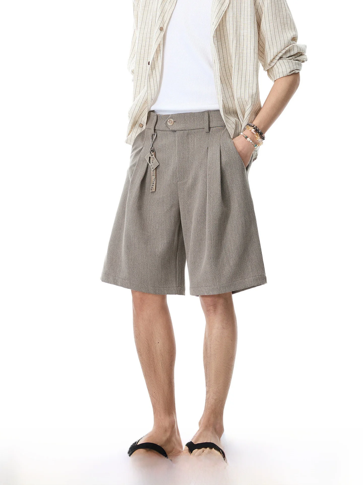 

Casual Loose Fit Straight Leg Pants with Double Pleats Summer Breathable Polyester Blend Youth Fashion Basic Color