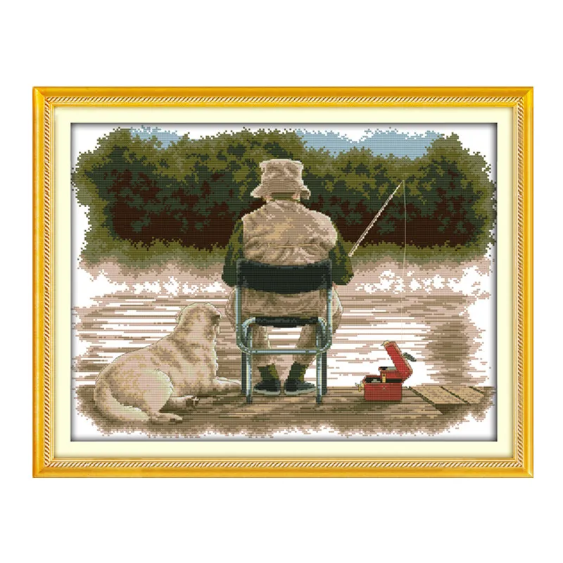 

Fishing cross stitch kit people 18ct 14ct 11ct count print canvas stitches embroidery DIY handmade needlework