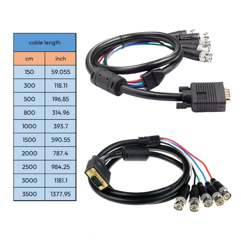 VGA To 5 BNC RGBHV Video Cable Male To Male Connection Bidirectional Intercommunication For Plasma And LCD Displays