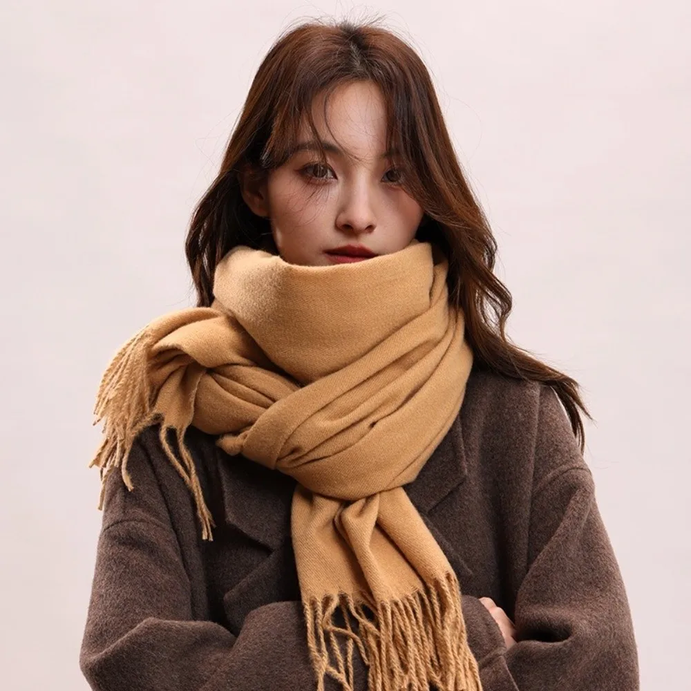

Elegant Tassel Imitation Cashmere Scarf Thickened Windproof Long Wool Scarf Korean Style Soft Women Shawl Women/Male
