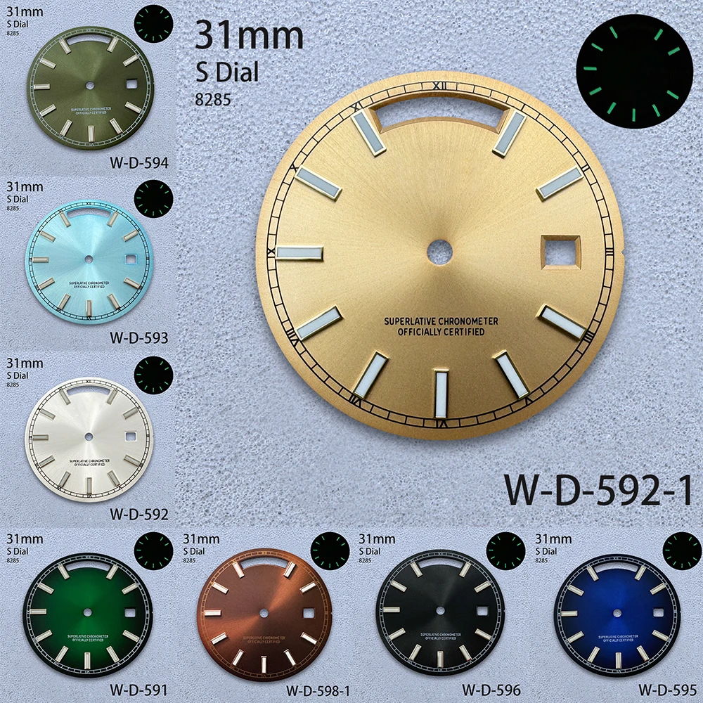 31mm Day And Date S Dial Fit 8285 Movement Green Luminous Sunray High-Quality For Date just Watch Modification Accessories