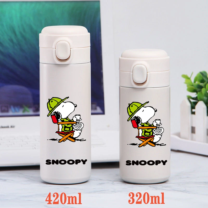 320/420Ml Snoopy Roestvrijstalen Waterbeker Vacuüm Thermos Beker Reizen Draagbare Cartoon Kinderen Drinkbeker Sport Water Botle