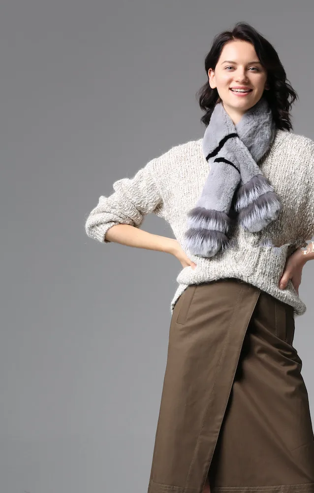 

Fashion Women Winter Real Rex Rabbit Fur Scarf Lady Warm Soft Full Plet Fur Wraps Neck Warmer