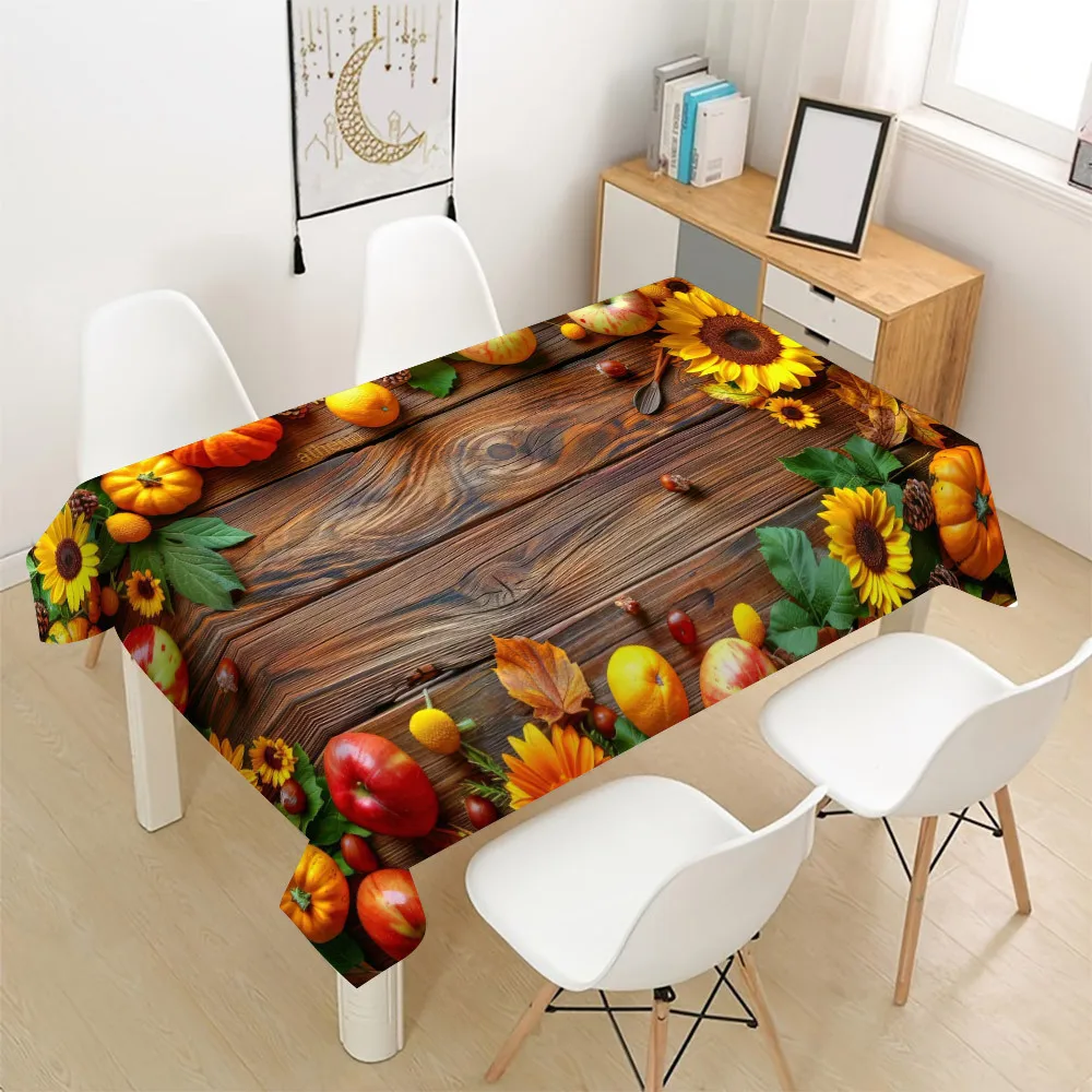 One colorful sunflower and autumn fruit tablecloth - made of soft polyester fiber.PMJ