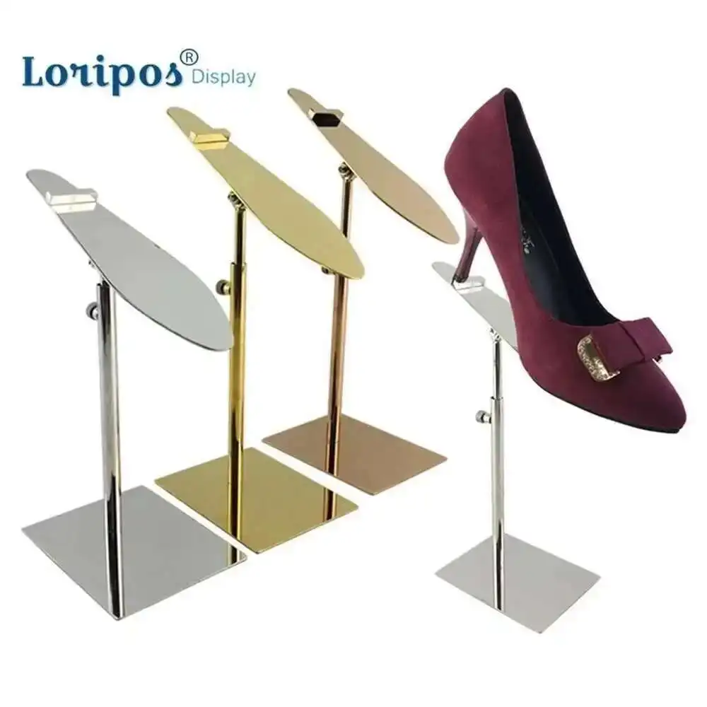 

Stainless Steel Metal Shoes Holder Bracket Stand Table Shoes Display Rack Gold Silvery Metal Shoe Pallet Sandal Tray Exhibition