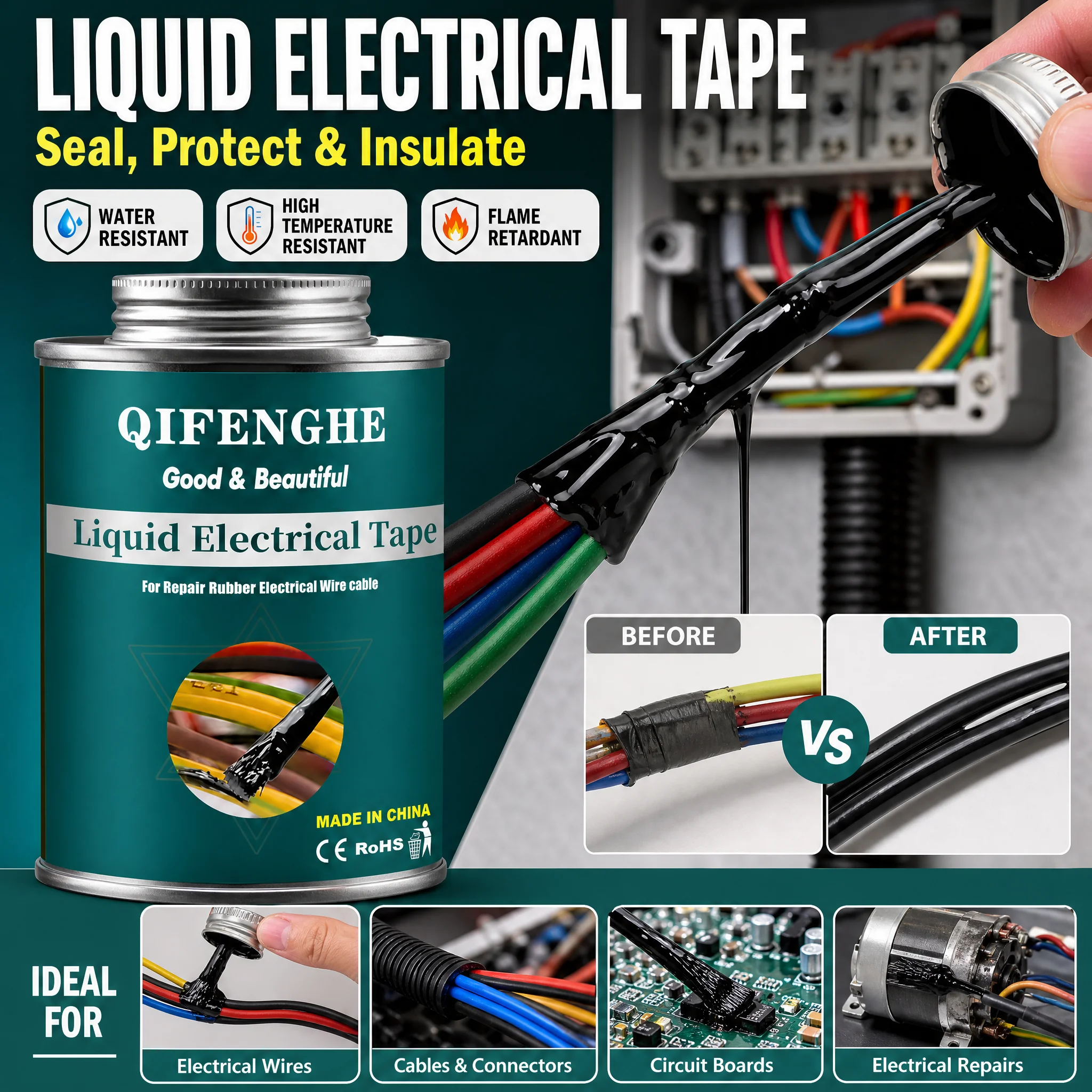 Liquid Electrical Tape, Black Waterproof Insulating Sealant, Quick Dry Flexible Liquid Tape for Wire Cable Repair, Automotive