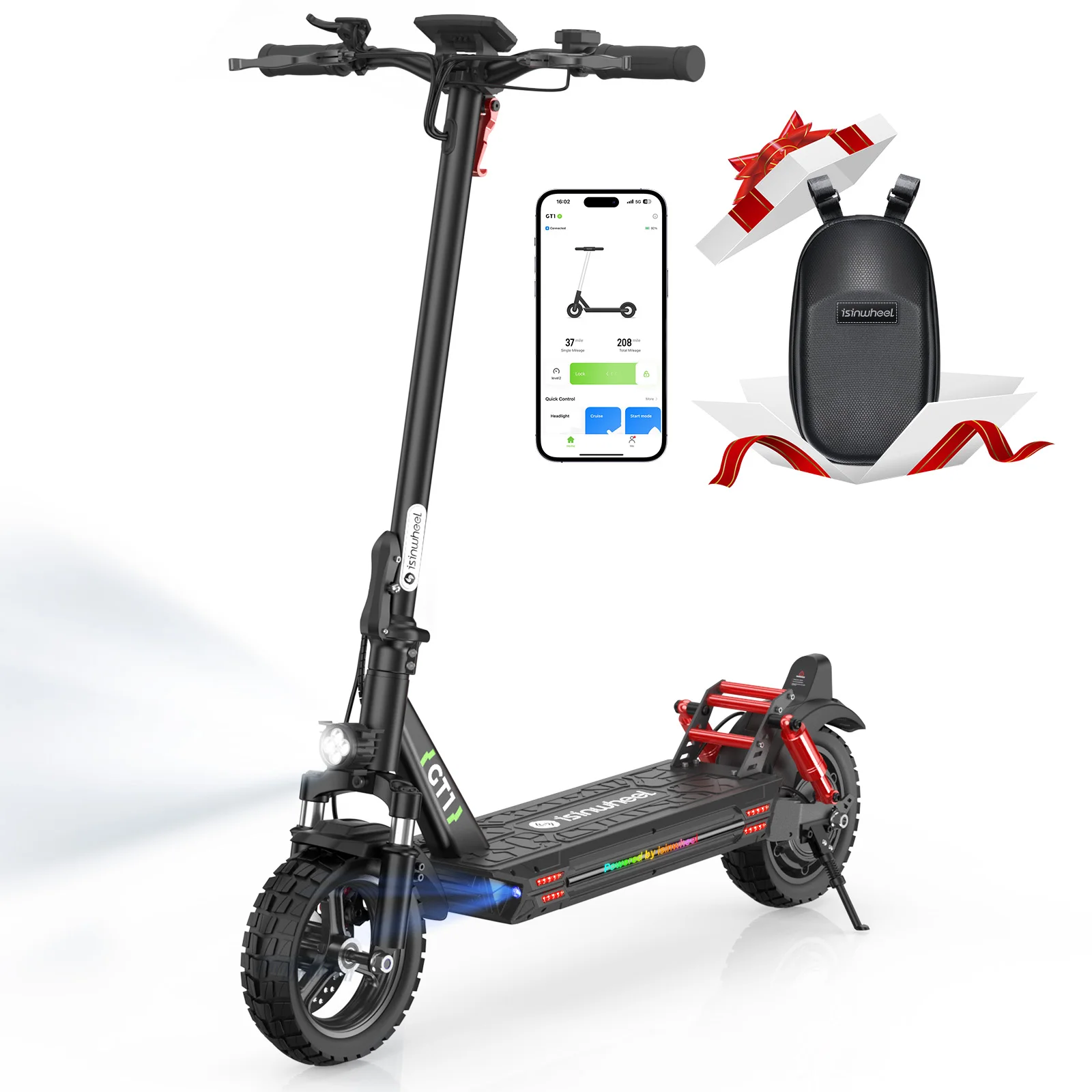 

isinwheel Electric Scooter Adults 22-37 Miles Long Range 21-28 MPH Max Speed 1000W 48V/15Ah Motor Escooter Foldable E-Scooters