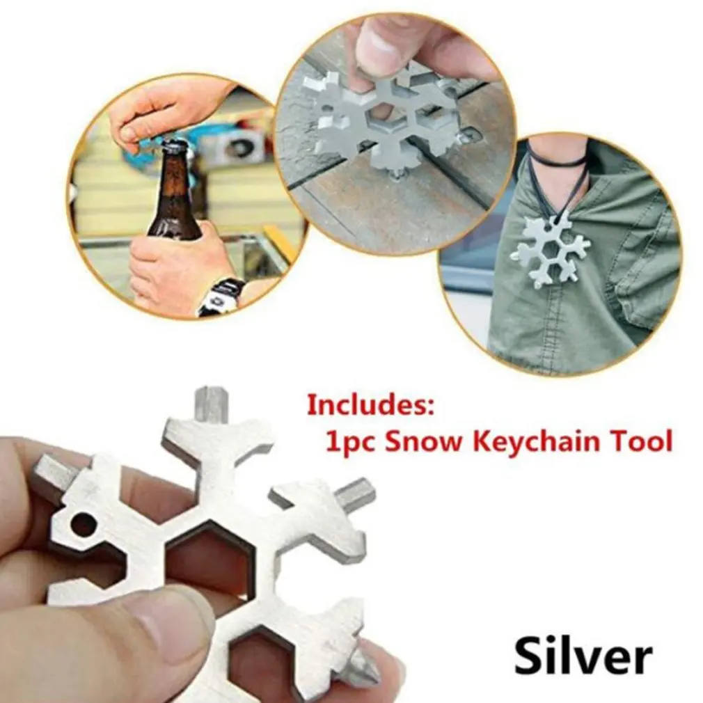 18-in-1 Snowflake Key Wrench Multi-tool EDC Portable Mater Allen Key Snow Keychain Tools Bicycle Combination Spanner for Camping