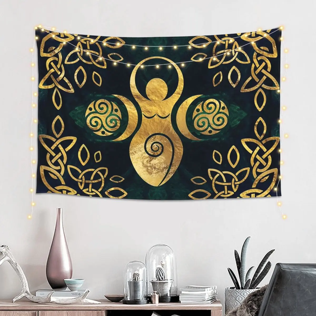 Triple Moon With Triskelion Pentagram Pagan Wiccan Tapestry Hippie Wall Hanging Aesthetic Home Decor Tapestries for Living Room