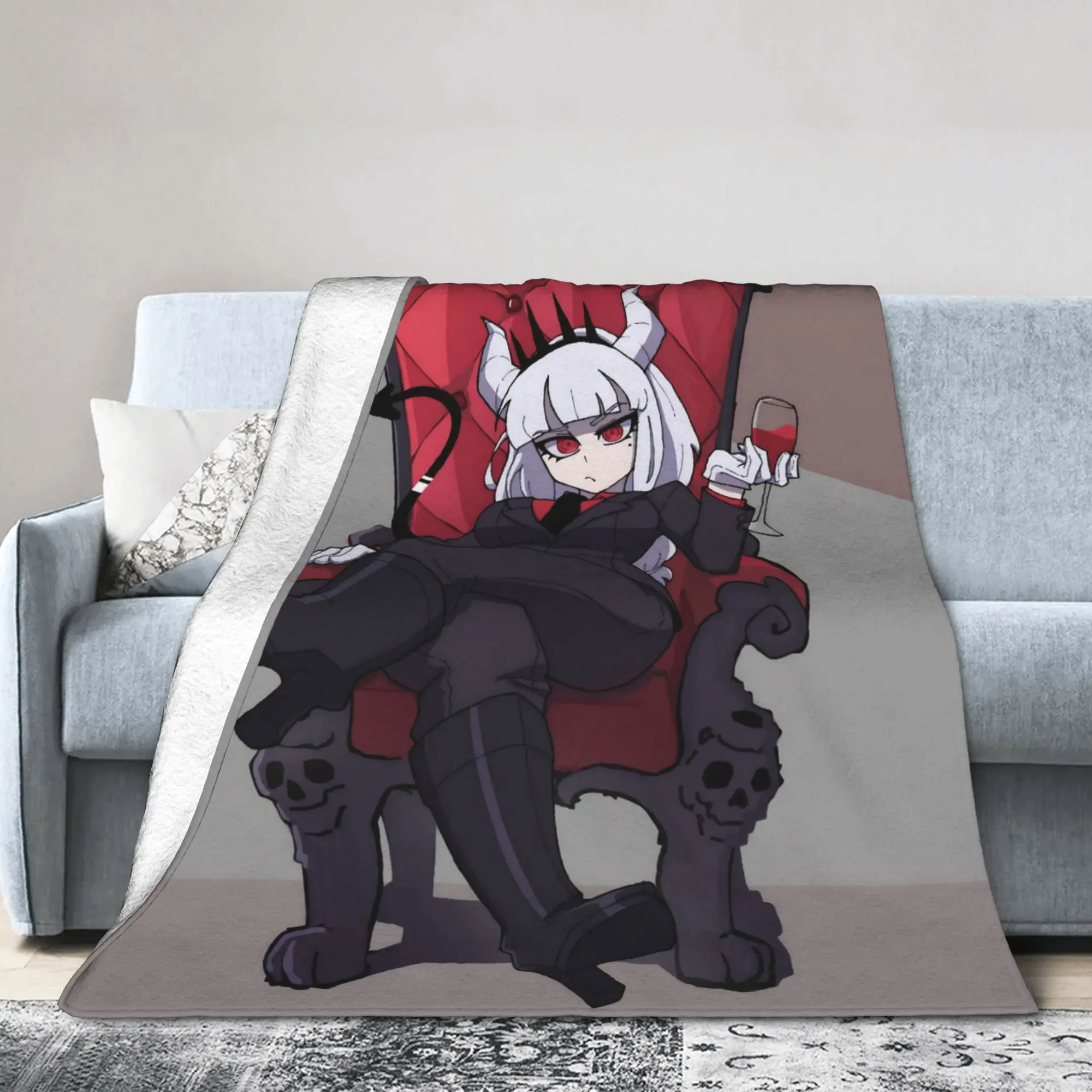 Helltakers Lucifers Cerberus Game Flannel Blankets Anime Novelty Bedding Throw Blankets for Home Sofa Ultra-Soft Gift Breathable