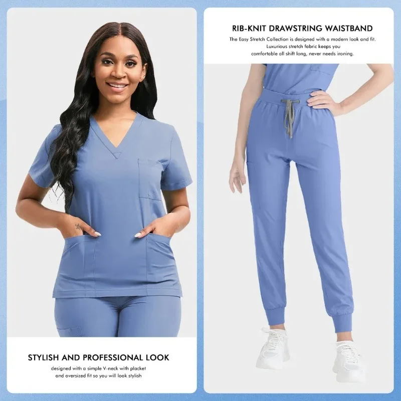 Classic New Nurse Scrubs Set Men Nurse Accessories Uniform Clinical Top Pants Lab Workwear Clothes view 3