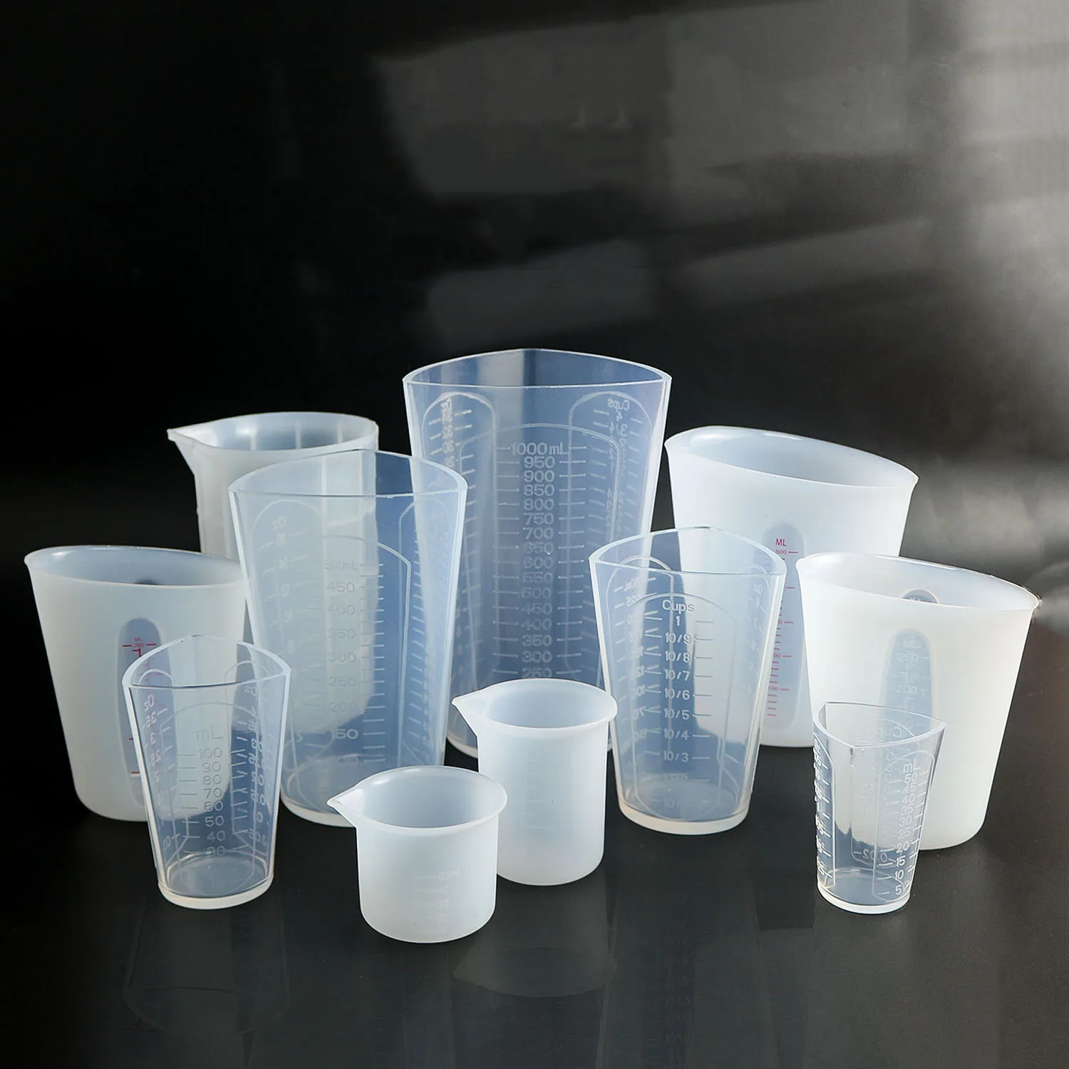 50/100/250/500/1000ml New Measuring Cup Round Silicone Mold Clear Graduated Epoxy Split Cup DIY For Casting Resin Mold Art Kit