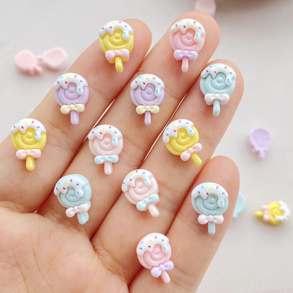 20Pcs Cute Mini Cartoon Colorful Lollipops Nail Art Resin Designer Charms DIY Craft For Nail 3D Decorations Jewelry