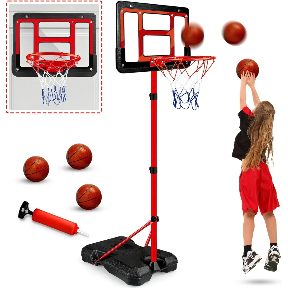 

Kids Basketball Hoop with Stand, Adjustable Basketball Set, Toddler Basketball Toys, Indoor Outdoor Backyard Sport Game Gifts