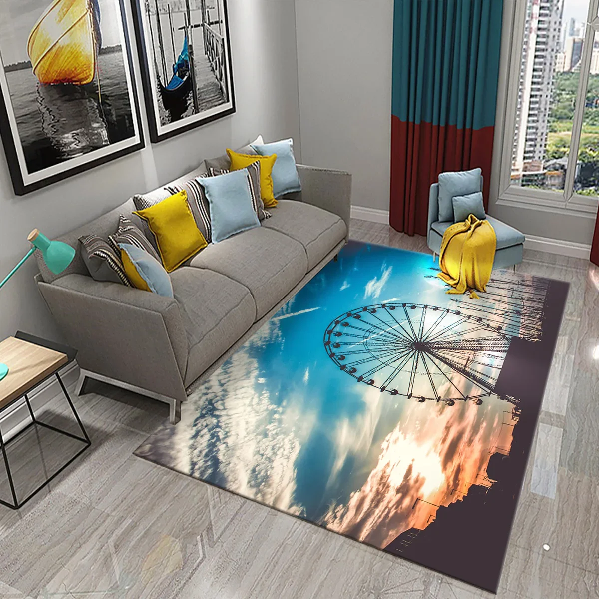 3D-Riesenrad-Ansichtsteppich für Badezimmer, Küche, rutschfeste, saugfähige Matte, Schlafzimmer, Wohnzimmer, Dekoration, Boden, Fußmatte, Teppich