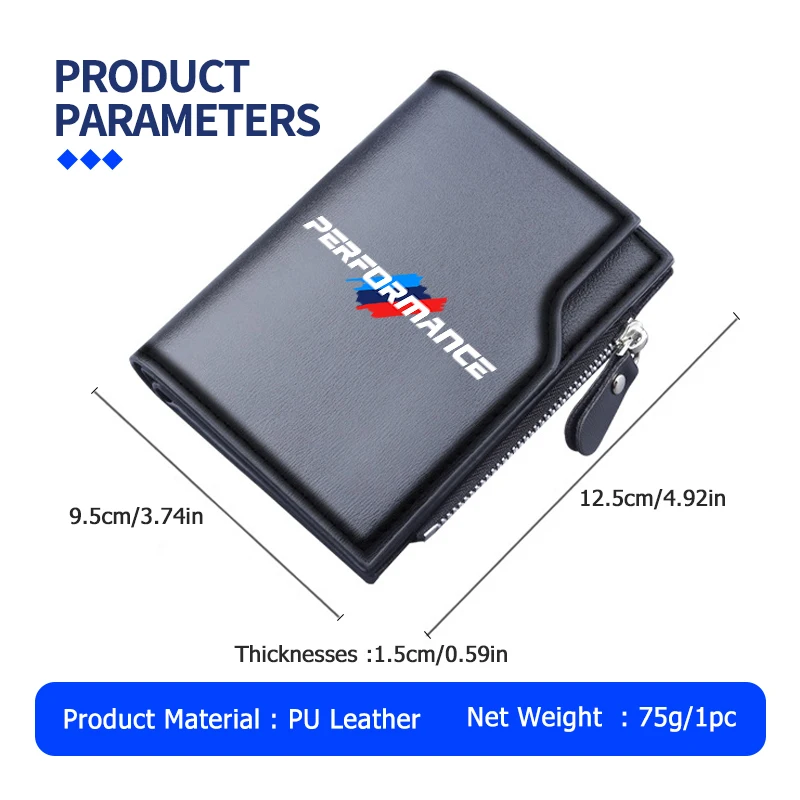 Leather Men's Wallet Zipper Short Desigh Card Holder Male Purse For BMW E91 E92 E93 E60 F10 F30 E39 E36 E87 X3 X5 E70 E46 E90 view 6