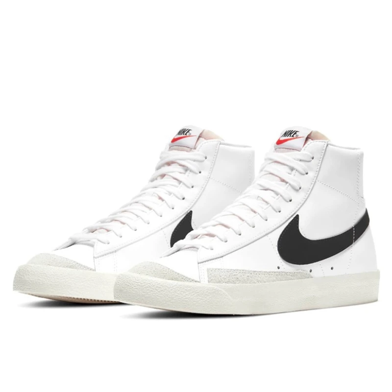 Nike Blazer 77 Wysokie buty na deskorolkę unisex Klasyczne czarno-białe miękkie skórzane antypoślizgowe codzienne trampki do biegania