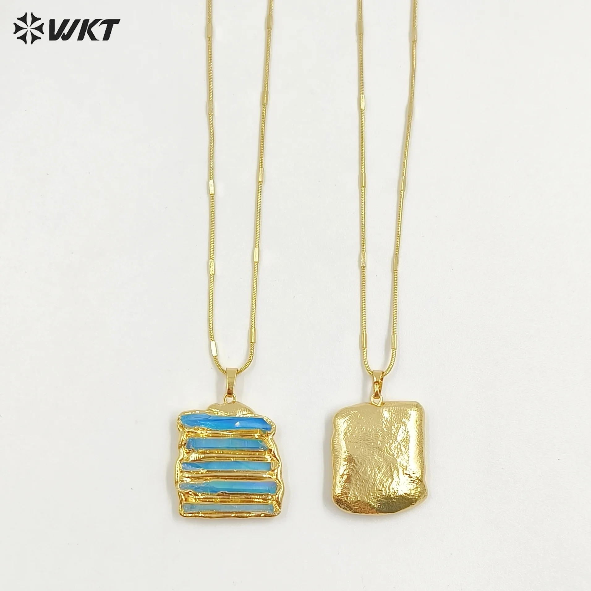 

WT-N1494 Удивительное женское ожерелье с подвеской из кварцевого камня Ауры Аква, позолоченная крошечная цепочка, оптовая продажа ювелирных изделий, подарок на день рождения