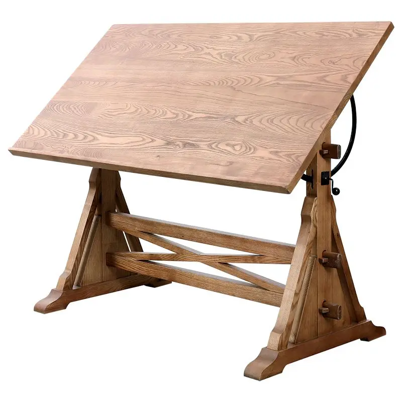 

American retro solid wood desk, ash wood painting table, art studio designer adjustable drawing table