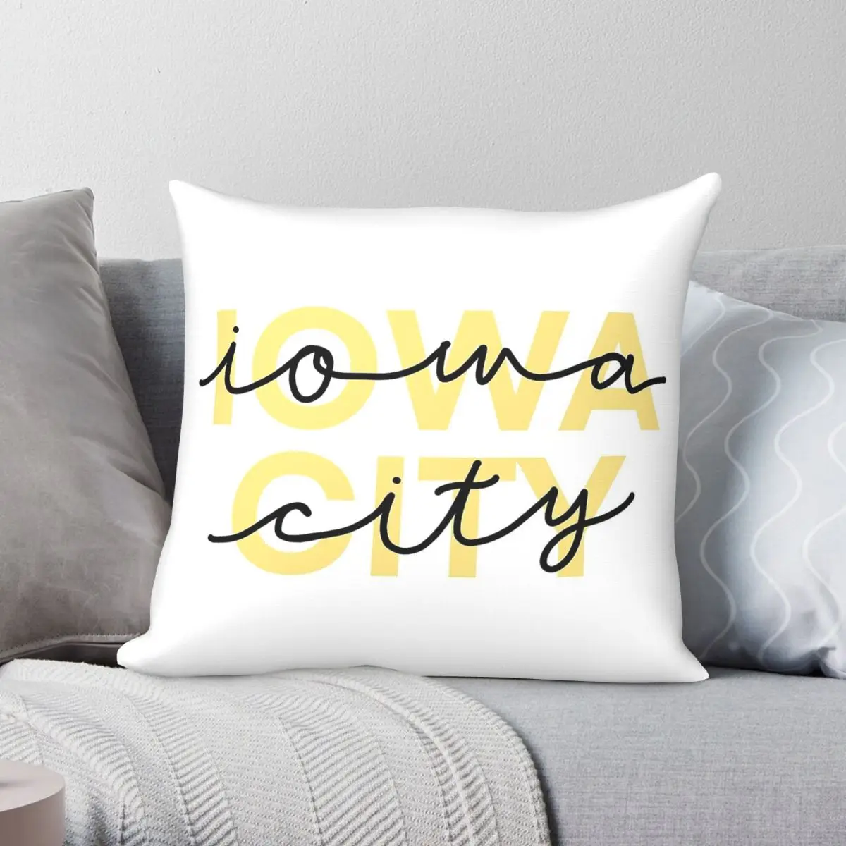 Iowa City Lowa - Funda de almohada cuadrada de poliéster, lino, terciopelo, estampada, con cremallera, decorativa, para coche