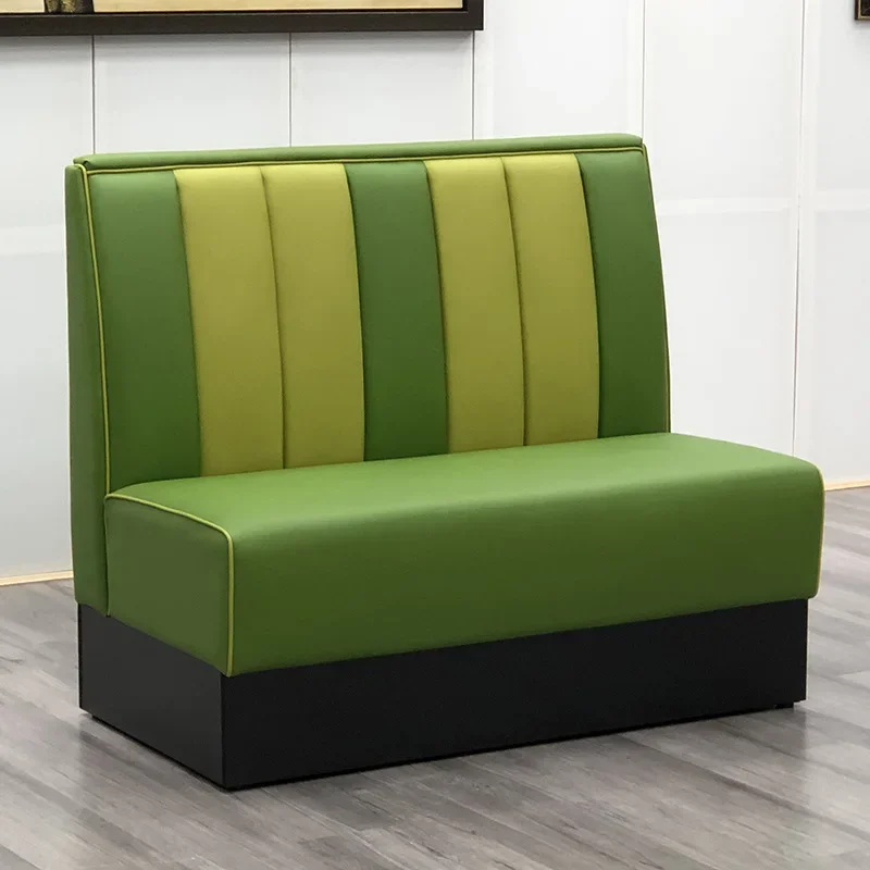 

Card seat sofa, retro yellow and green leather double backrest restaurant in groups of 5