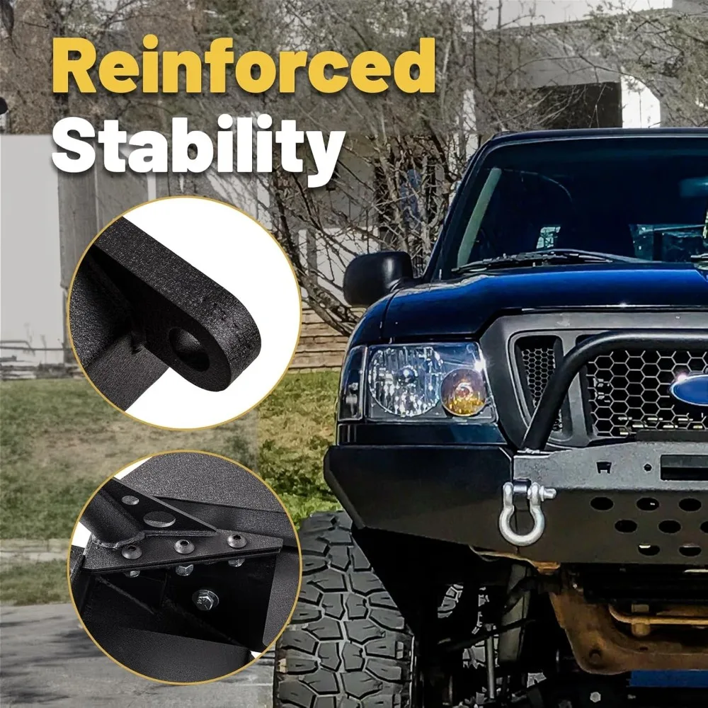Front Bumper Compatible with 1998-2011 Ford Ranger W/Winch Plate Bull Bar D-Ring Mounts Bumper Assembly Steel Powder Coated Bla