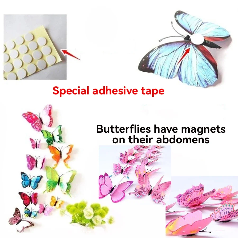 3D Simulated Butterfly 12 Pieces Wall Sticker with Glue Wedding Decoration Refrigerator Sticker Decoration Crafts Magnetic