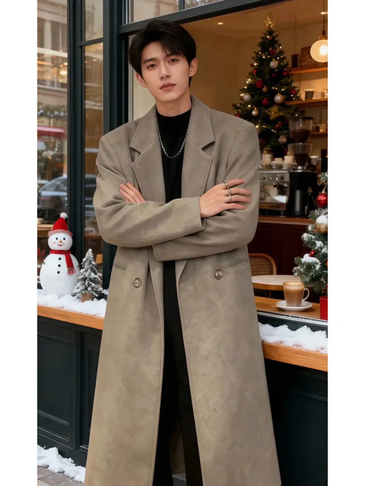 

Мужское пальто-тренч из искусственного меха, осенне-зимнее, в японском стиле, с отложным воротником, однослойное, деловое, приталенное, теплое, дышащее