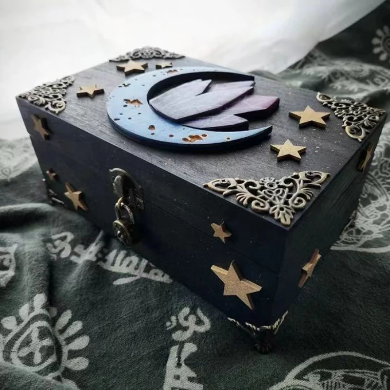 Retro Moon Ore Wooden Box Crafts Gothic Style Jewelry Necklaces Storage Box Twelve Constellations Desktop Decor Christmas Gifts