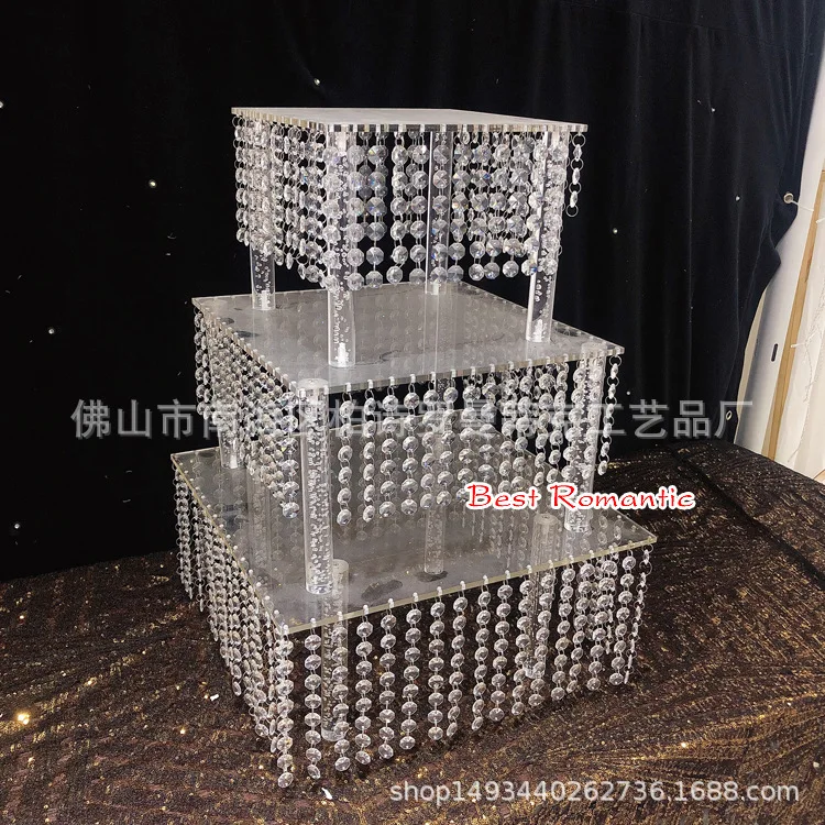 European single-layer crystal bead square acrylic transparent cake holder tea snack tray fruit plate dessert table