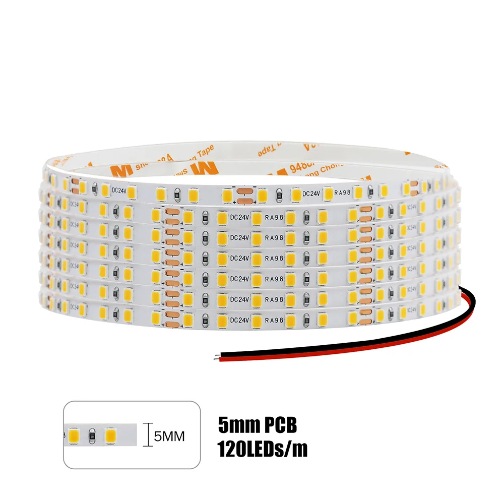 NONE 5mm 8mm LED-Streifenlicht RA98 10mm PCB 2700K 3000K 3500K 4000K 5000K 6000K 5m 10m 24V 2835 120 240 LEDs Flexible Bandbeleuchtung 4