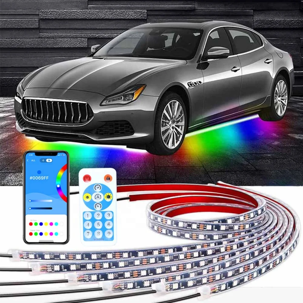 

High Brightness IP68 Waterproof RGBIC LED Car Under Glow 6 pcs Chasing Underbody Music Sync Underglow Light Kit for Cars