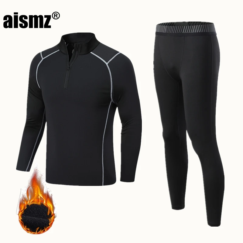 Aismz Winter Thermal Underwear Men & Boy Warm Sport First Layer Rashgard Fleece Compression Quick Drying Second Skin Long Johns