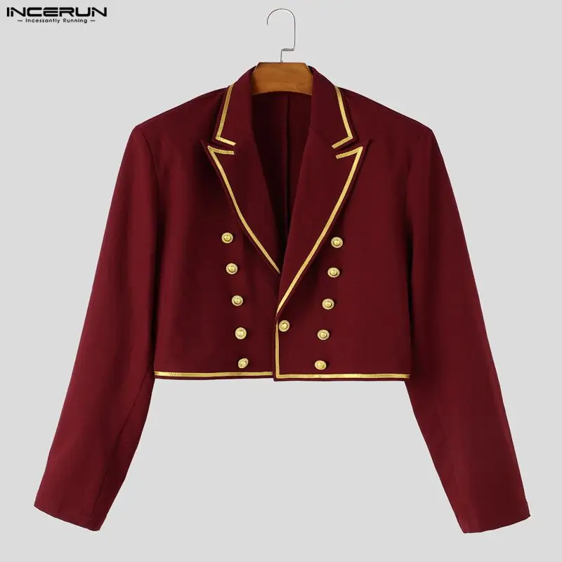 INCERUN Men Blazer Patchwork Lapel Long Sleeve Button Crop Blazer For Man Streetwear Elegant 2026 Fashion Party Casual Male Suit
