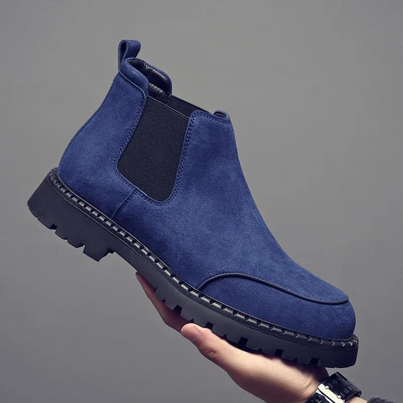 Short boots for men with round toe and thick sole  mid cut matte casual leather Chelsea boots for men