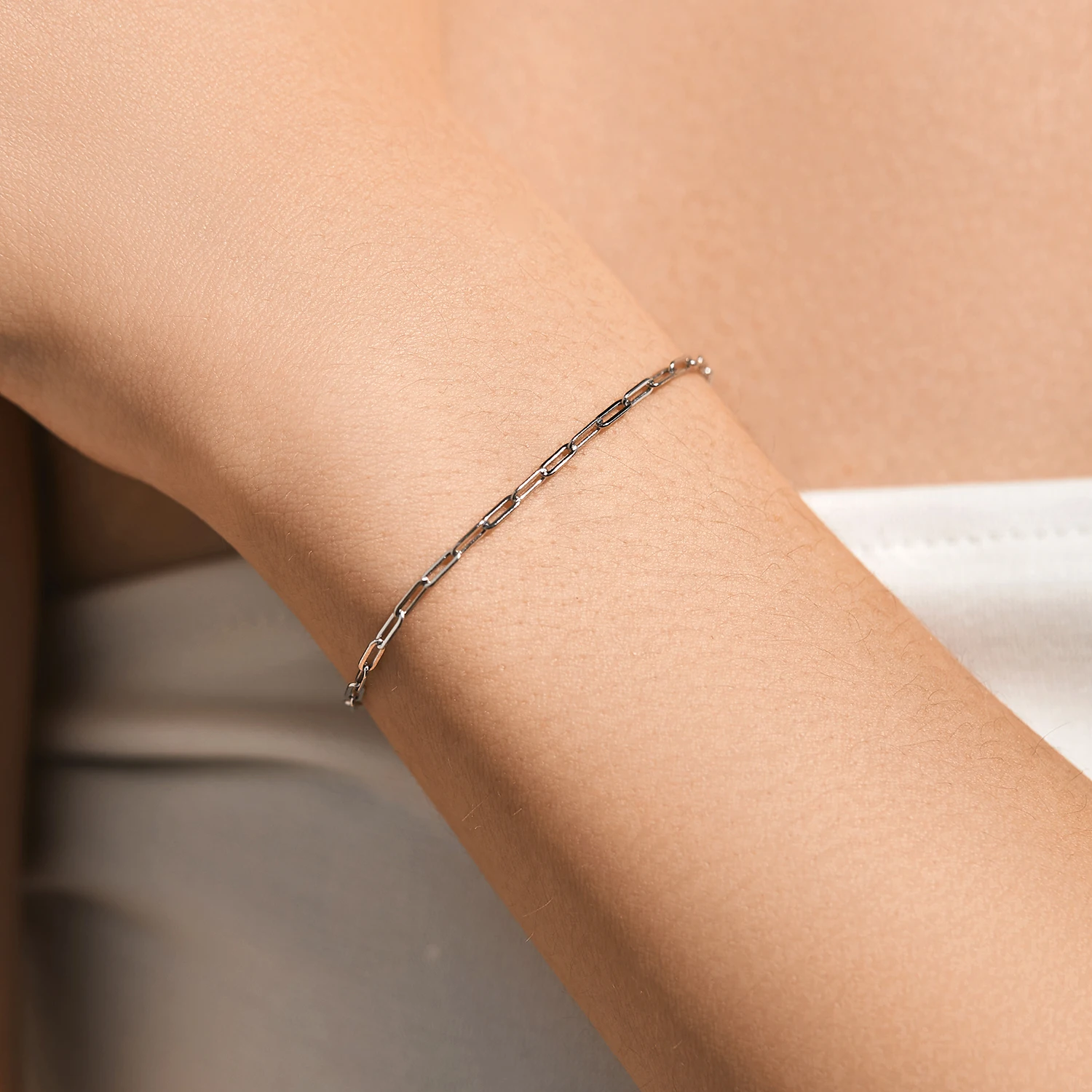 MODIAN Solid 925 Sterling Silver Rectangle Chain Bracelets for Women White Gold Plated Handmade Basic Bracelets Jewelry Gifts