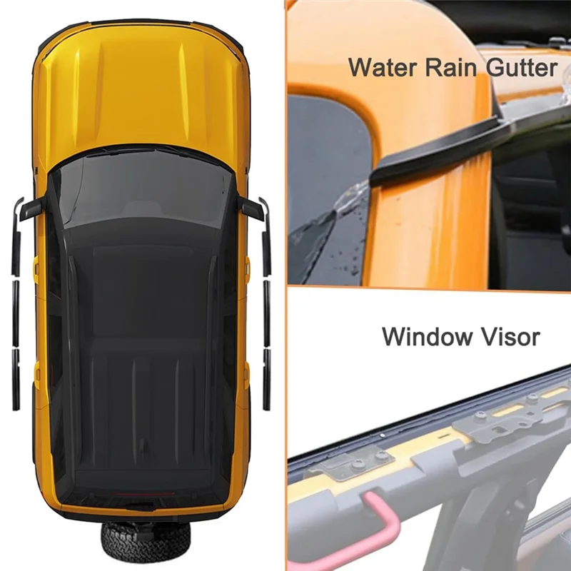 

A90Q-Accessories For Ford Bronco 4-Door 2021-2024 Car Window Roof Rain Gutter Side Window Deflectors Rain Driverter