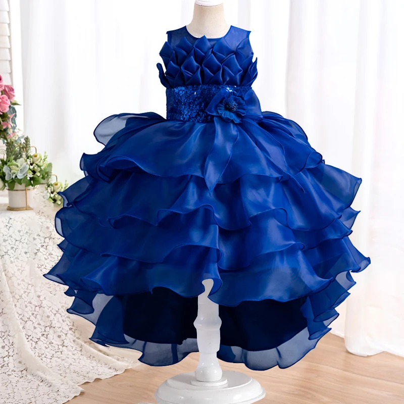 Girl's sequin trailing princess dress 4-12 years old fashionable bow and mesh long dress carnival banquet performance costume