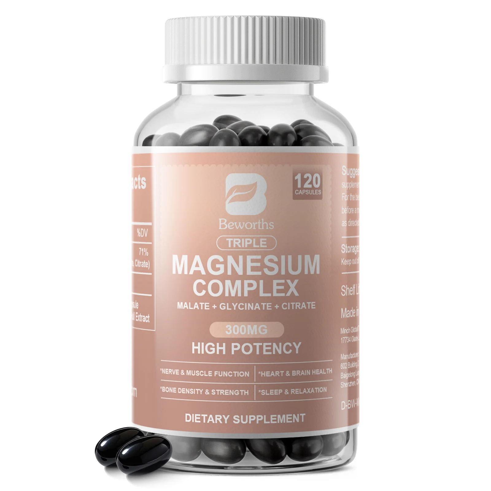 

BEWORTHS Magnesium Complex Capsules Bone & Heart Health Supplement, Helps Sleep, Muscle Relaxation, Stress & Anxiety Relief
