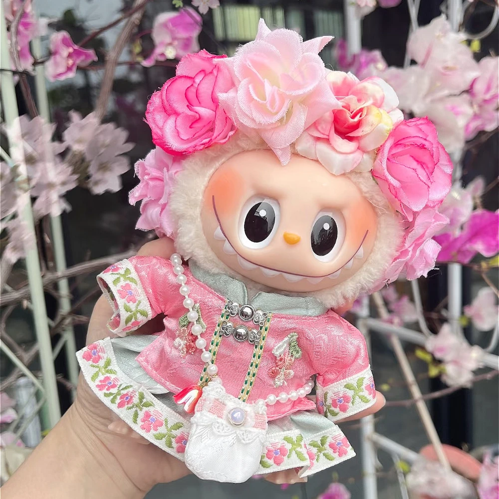

Labubu 3.0 Outfit Chinese Qipao Hairpin Flower Dress Summer Countryside Princess Doll Clothes for V1/V2/V3 Labubu