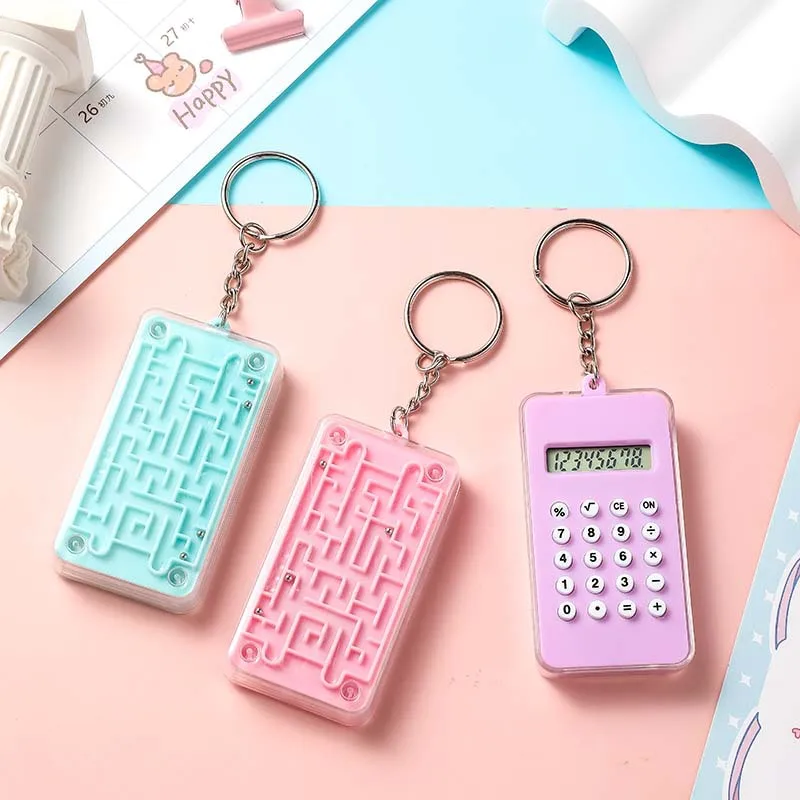 Cartoon Key Chain Mini Calculator Handheld Pocket Type Coin Batteries Calculator Cute Calculadoras School Office Stationery