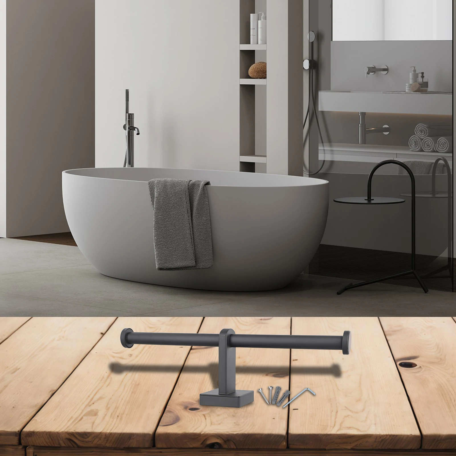 

Держатель для бумаги Держатель для туалетной бумаги Перфорированная полка для хранения туалета Нержавеющая сталь 304, черный/серебристый, туалетные принадлежности