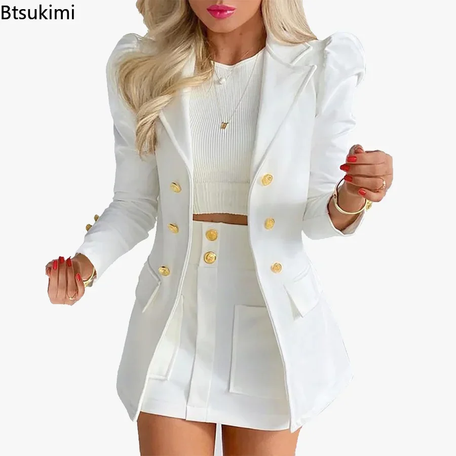 2024 Spring Summer Women\'s Casual Long Sleeve Jacket with Mini Skirt Two-piece Suit Tailleur Femme Blazer and Skit Dress Sets