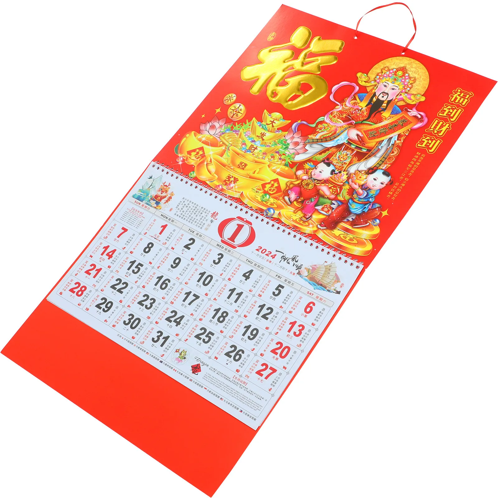 

Китайский настенный календарь-плакат на Новый год, азиатский лунный календарь, красный, для украшения дома