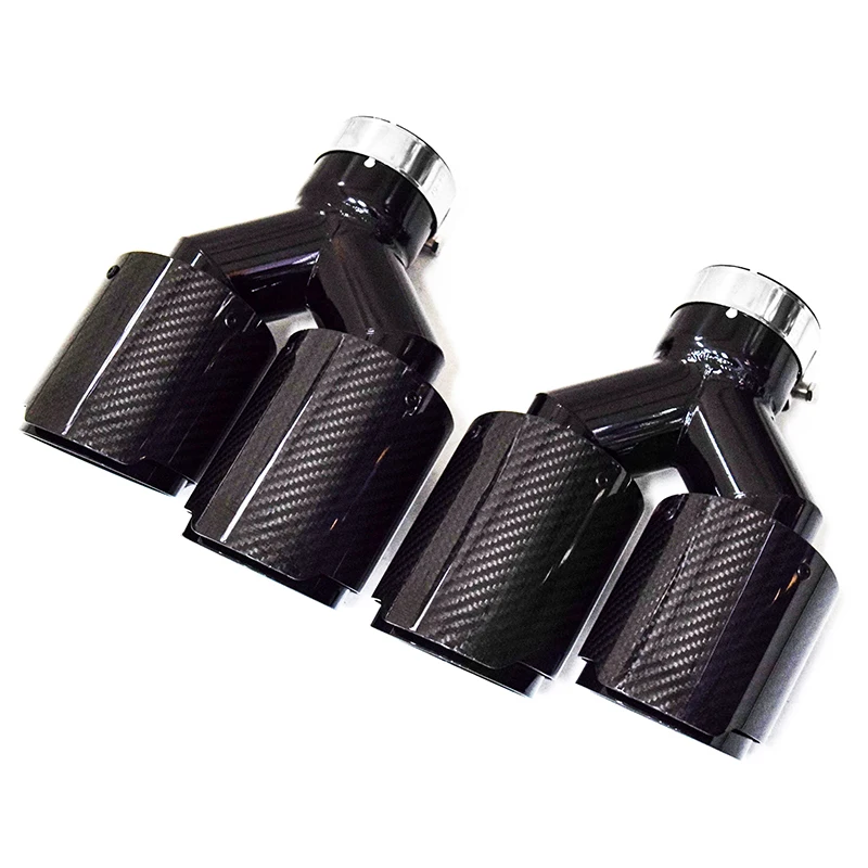 Hot selling：DEX Car Exhaust Tip Universal 4 Outlet High Quality Glossy Carbon Fiber 304 StainlessSteel Muffler Dual Exhaust Pipe