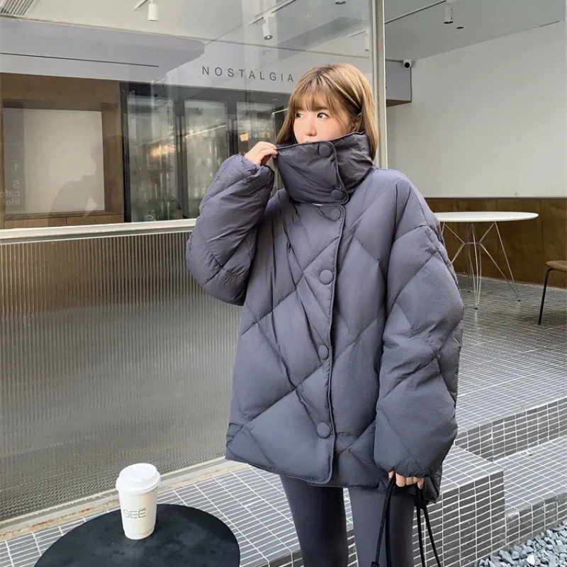 

Women's Mid-length Jacket, Korean Winter Coat Diamond Lattice Outerwear Stand-up Collar Casual Puffer Down Jacket Female Fashion