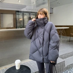 Women's Mid-length Jacket, Korean Winter Coat Diamond Lattice Outerwear Stand-up Collar Casual Puffer Down Jacket Female Fashion