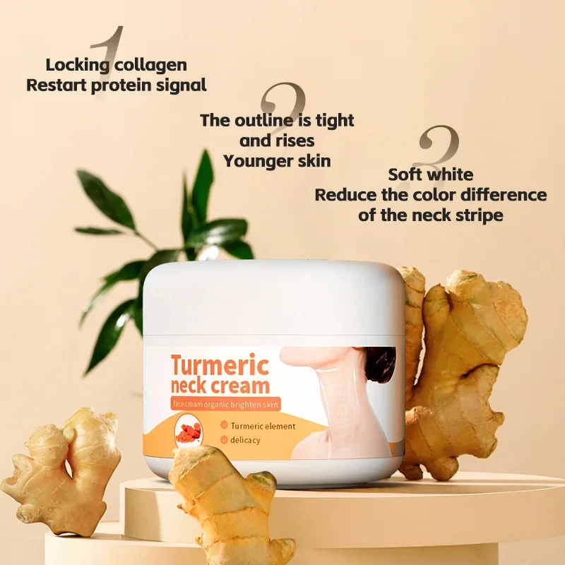 Efficace crema per il collo alla curcuma Riduce il doppio mento Dissolvenza Linee sottili Antirughe Sbiancamento solido Illumina i prodotti per la cura della pelle del collo